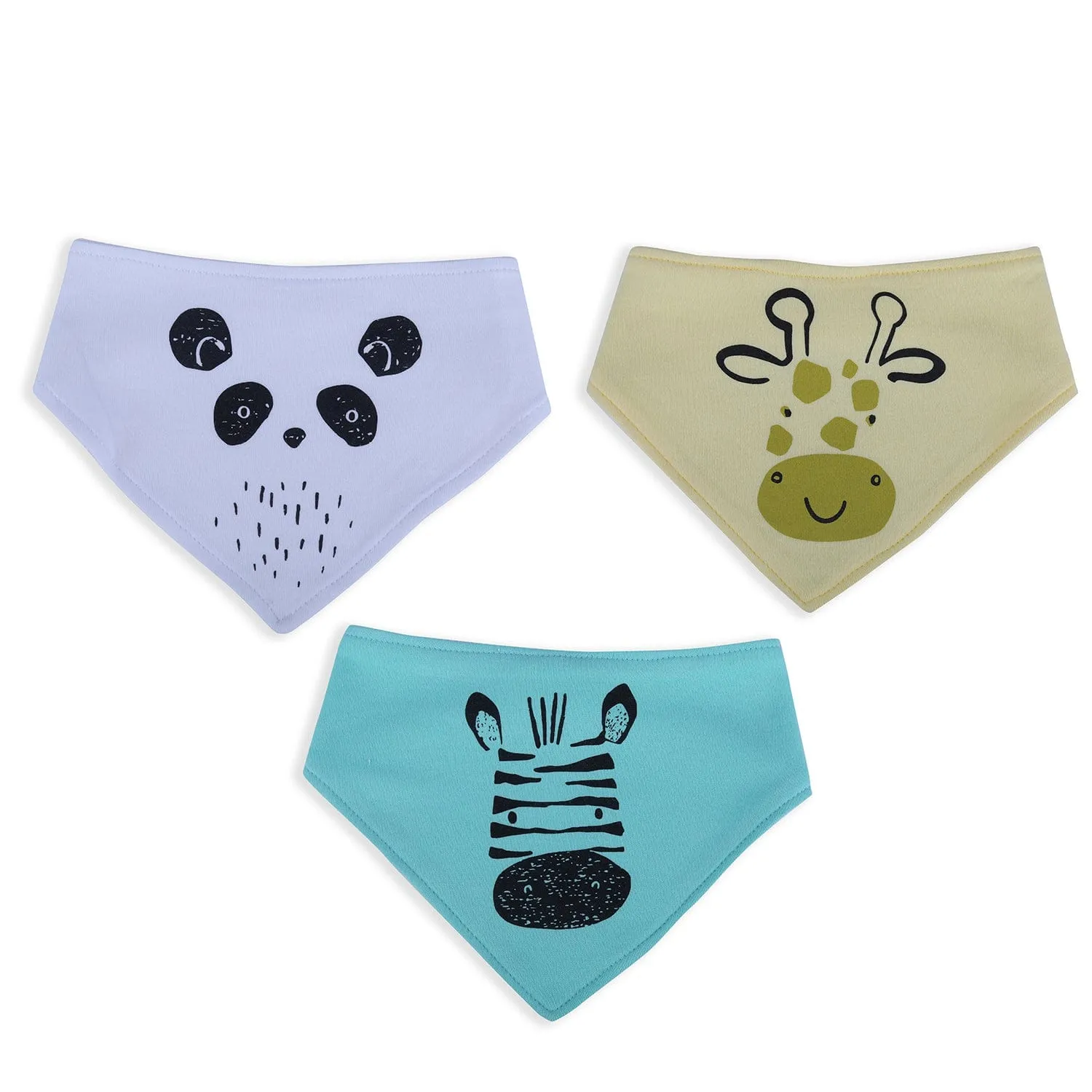 Baby Moo Zoo Animals Cotton 3 Pack Bandana Bibs - Multicolour