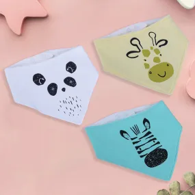 Baby Moo Zoo Animals Cotton 3 Pack Bandana Bibs - Multicolour