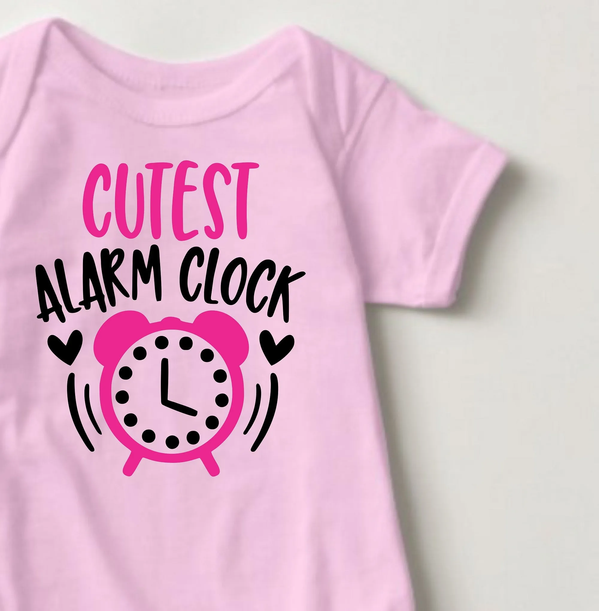 Baby Statement Onesies - Cutest Alarm Clock Pink