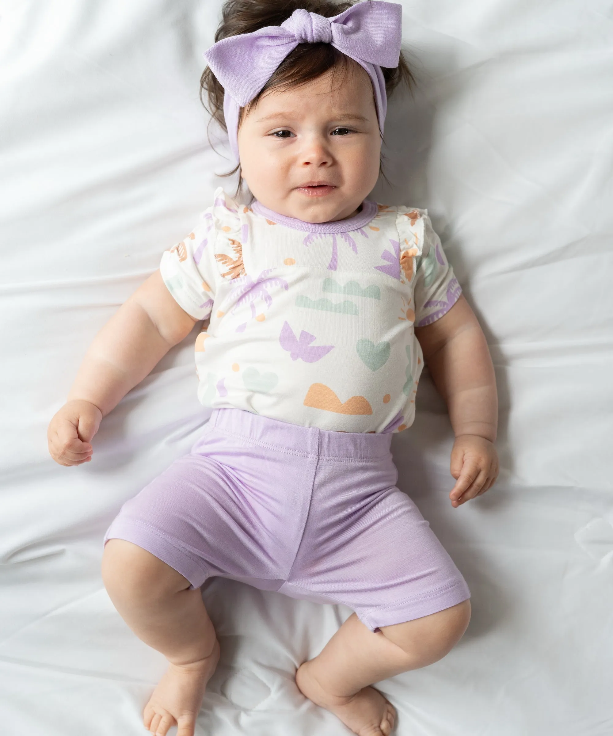 Bamboo Ruffle Onesie & Knee Leggings (Boho Surf Print/Lavender)