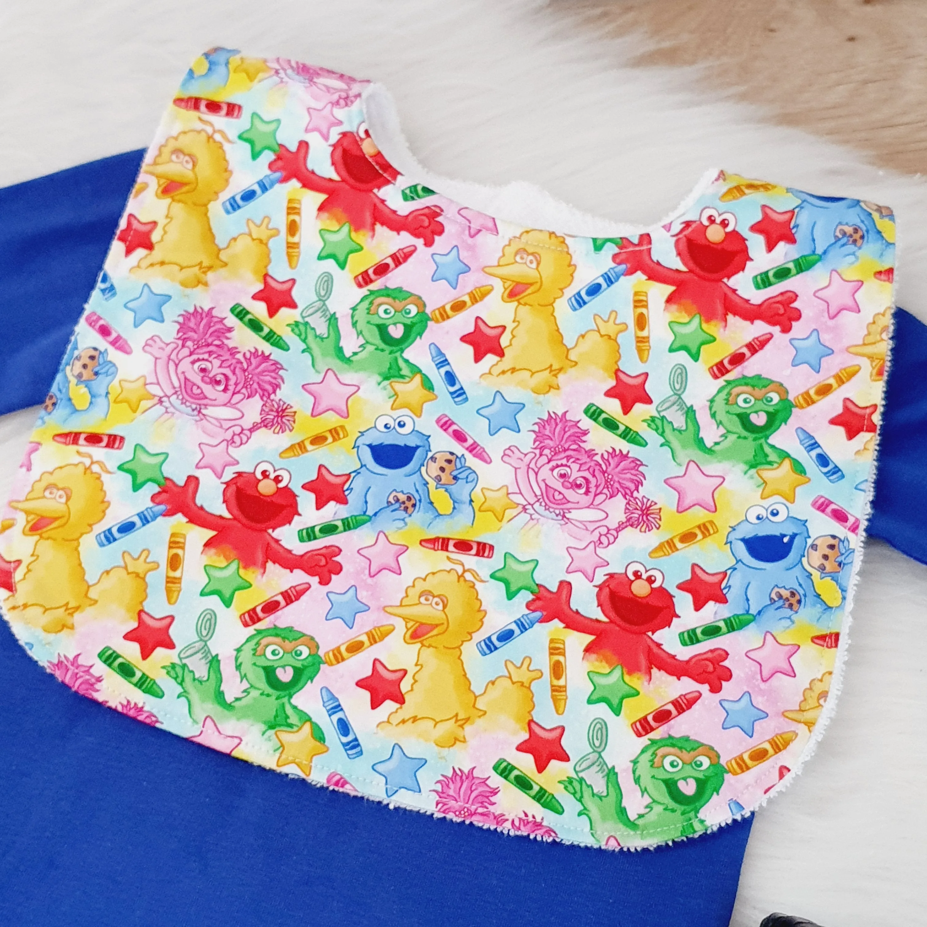 Bib, Handmade Baby Bib, Large Feeding Bib - Sesame Street