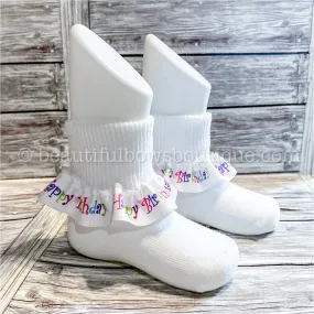 Birthday Girl Socks, Ribbon Ruffle Socks 1st birthday, Birthday Baby Socks, Frilly Birthday Socks Toddler Girl, Frilly Birthday Socks