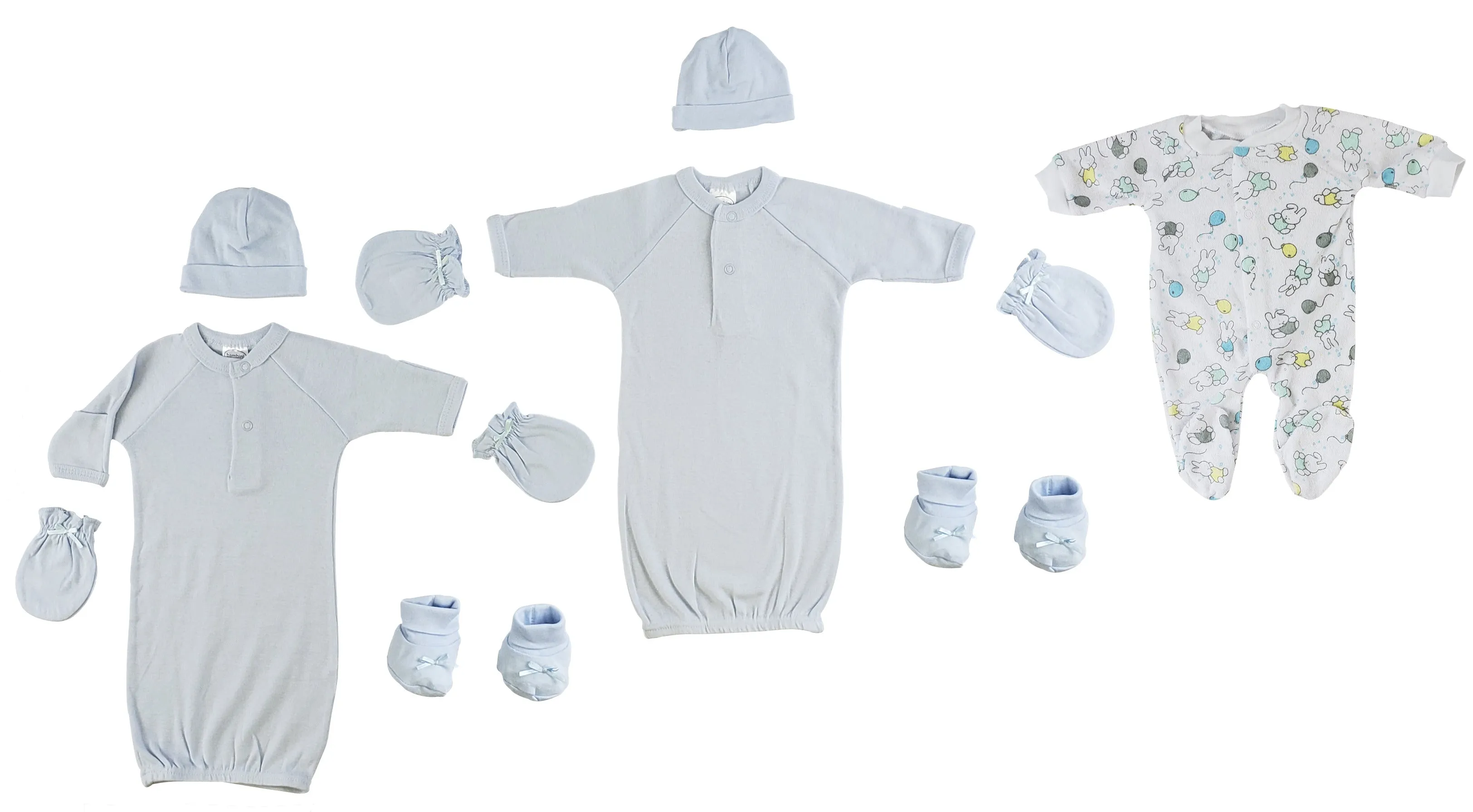 Boys Preemie Gowns, Sleep-n-Play, Caps, Mittens and Booties 8 Piece Set