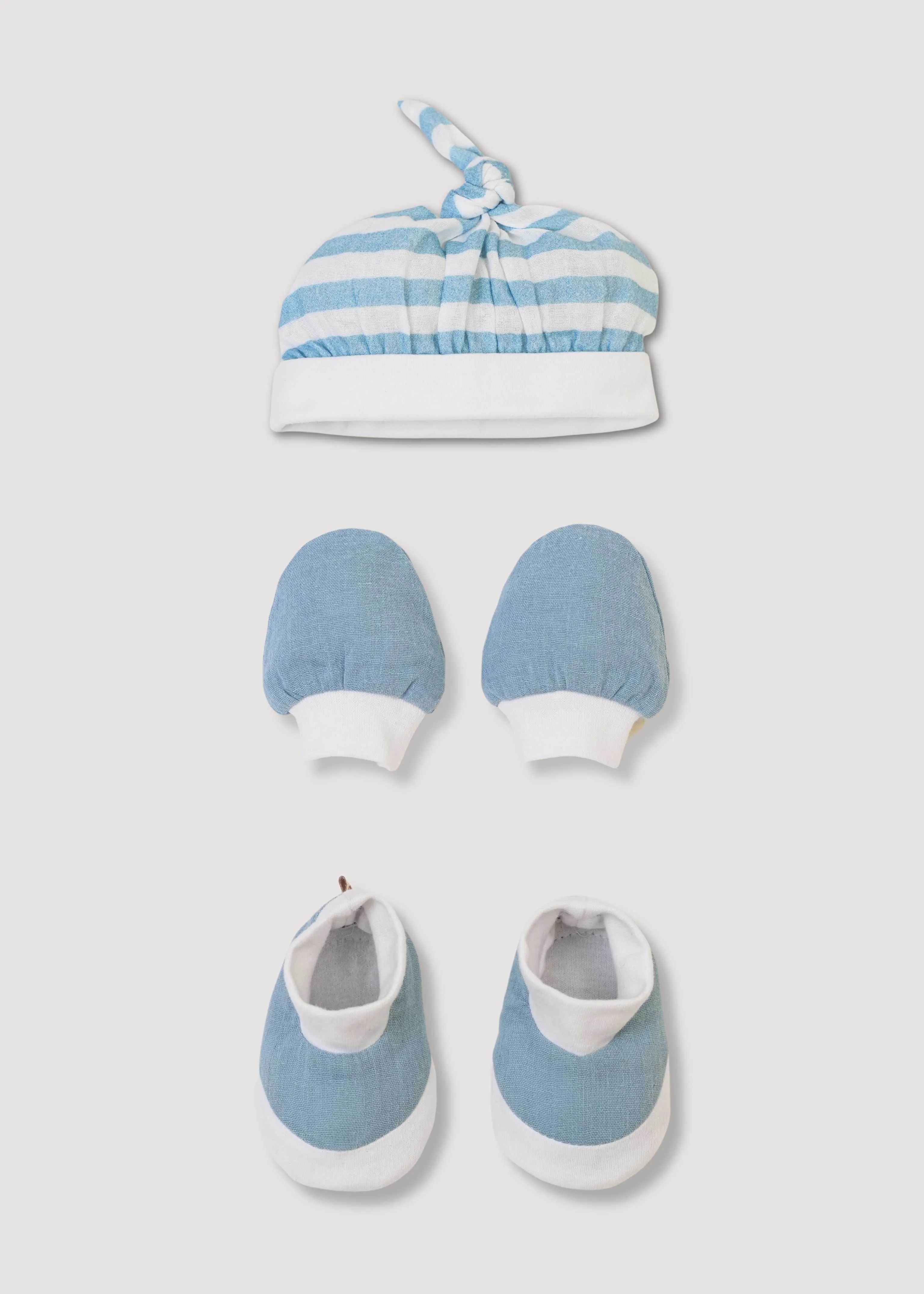 Cap  Mittens   Booties set - Blue