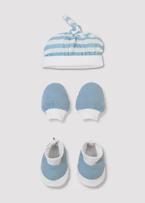 Cap  Mittens   Booties set - Blue