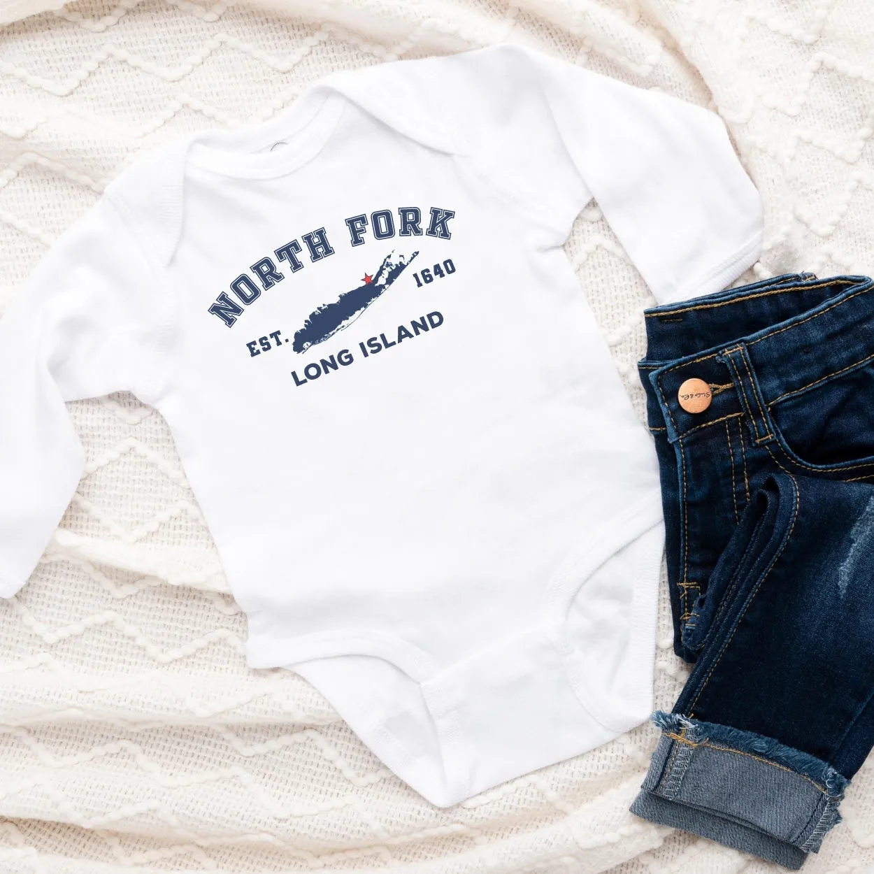 Classic North Fork Long Island Long Sleeve Baby Onesie