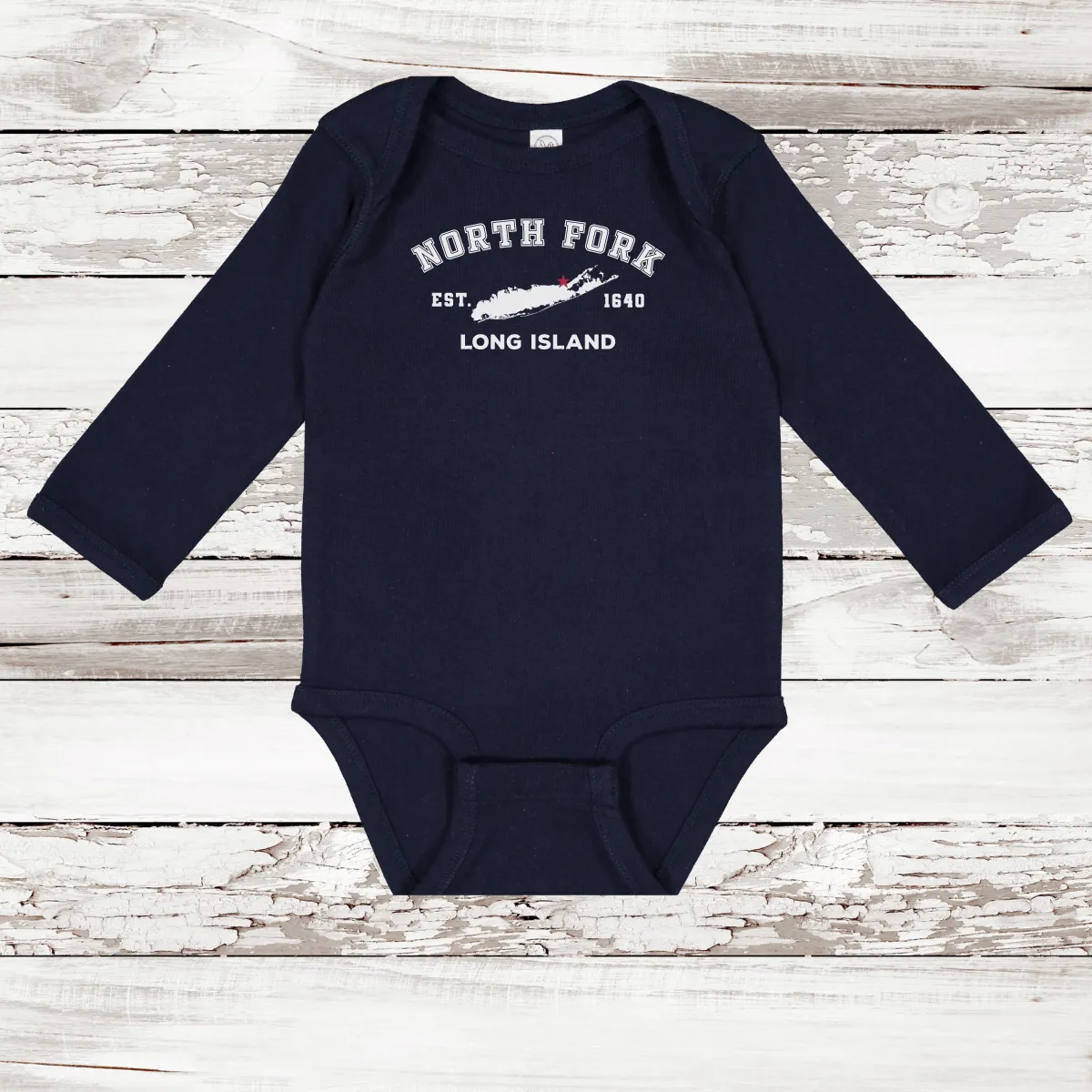 Classic North Fork Long Island Long Sleeve Baby Onesie