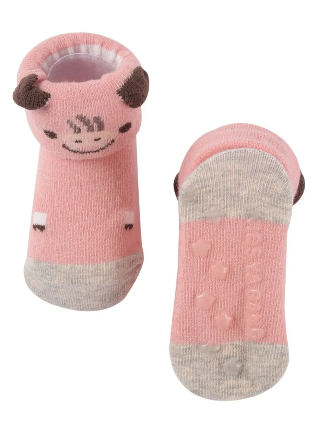 Cow Baby Socks with 3D Ears and Non-Slip Soles