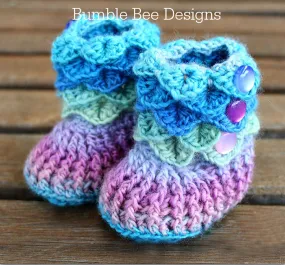Crochet Crocodile Stitch Baby Booties Mermaid colours, Rainbow baby booties