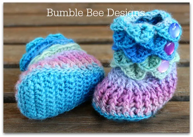 Crochet Crocodile Stitch Baby Booties Mermaid colours, Rainbow baby booties