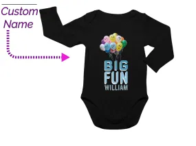 Custom Baby Name Boys Long Sleeve Bodysuit with Big Fun Black
