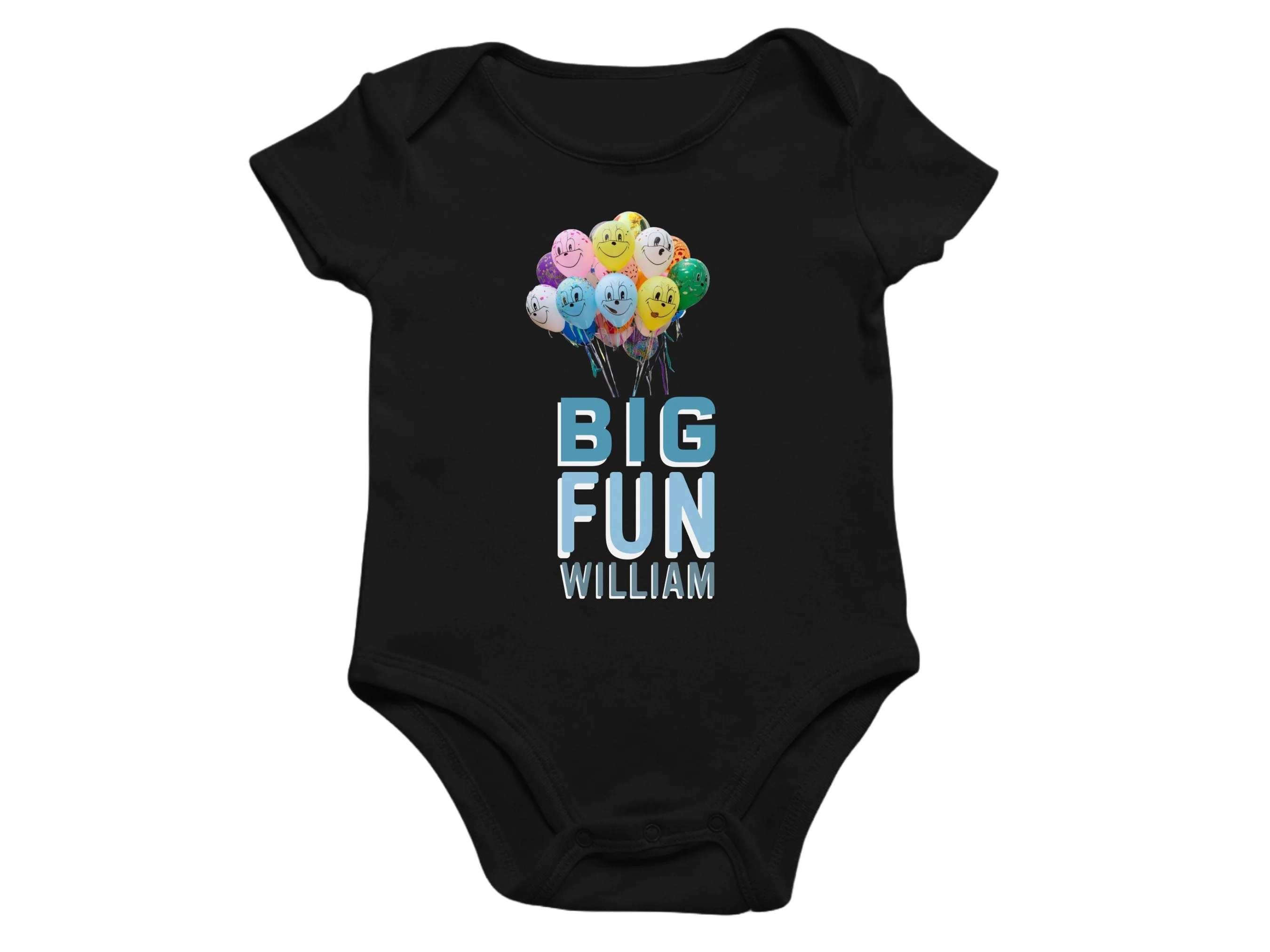 Custom Baby Name Boys Long Sleeve Bodysuit with Big Fun Black