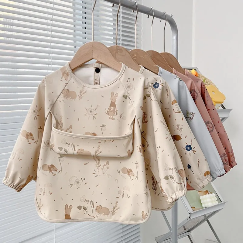 Cute Baby Bibs Toddler Waterproof Long Sleeve Apron Cartoon Animals Children Feeding Smock