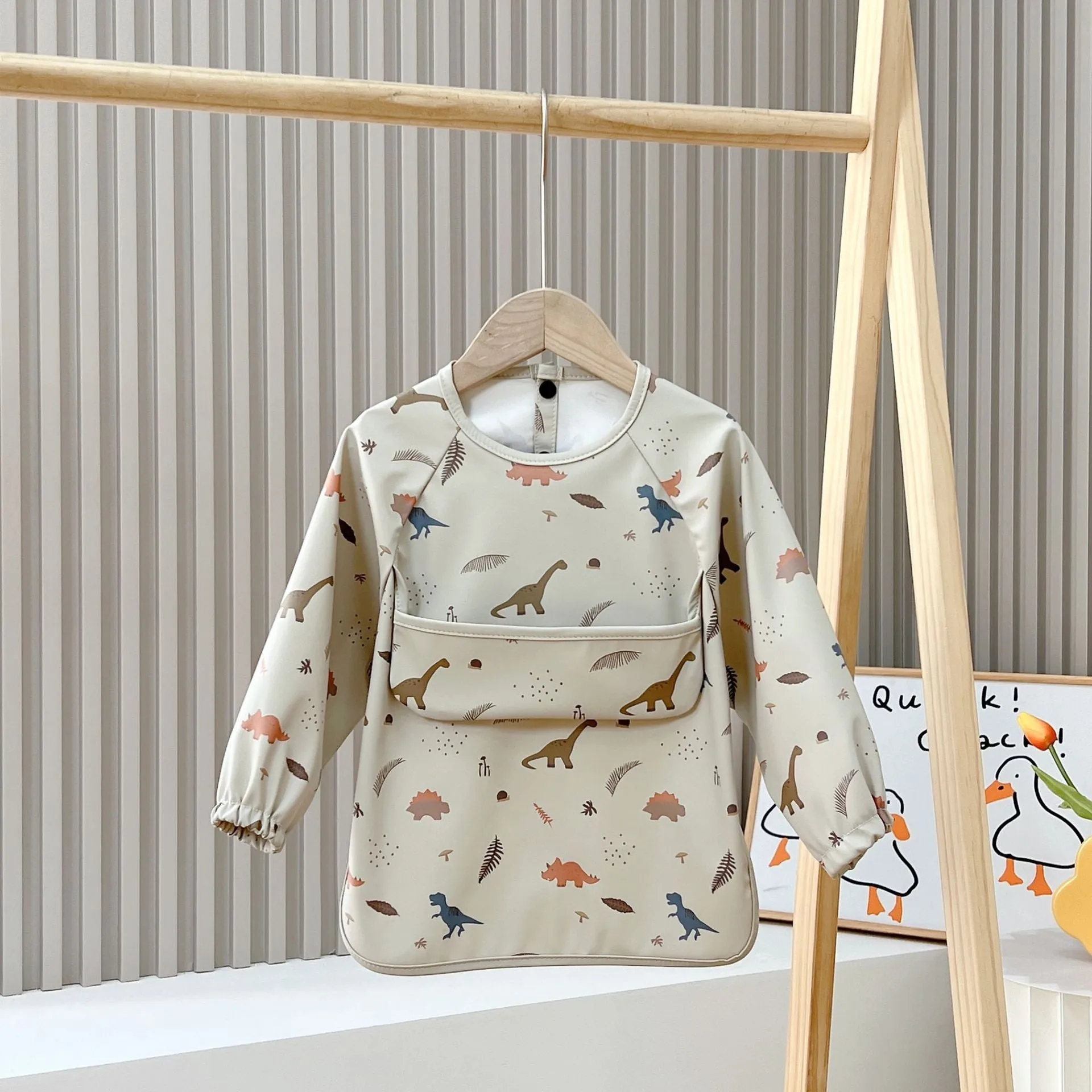 Cute Baby Bibs Toddler Waterproof Long Sleeve Apron Cartoon Animals Children Feeding Smock