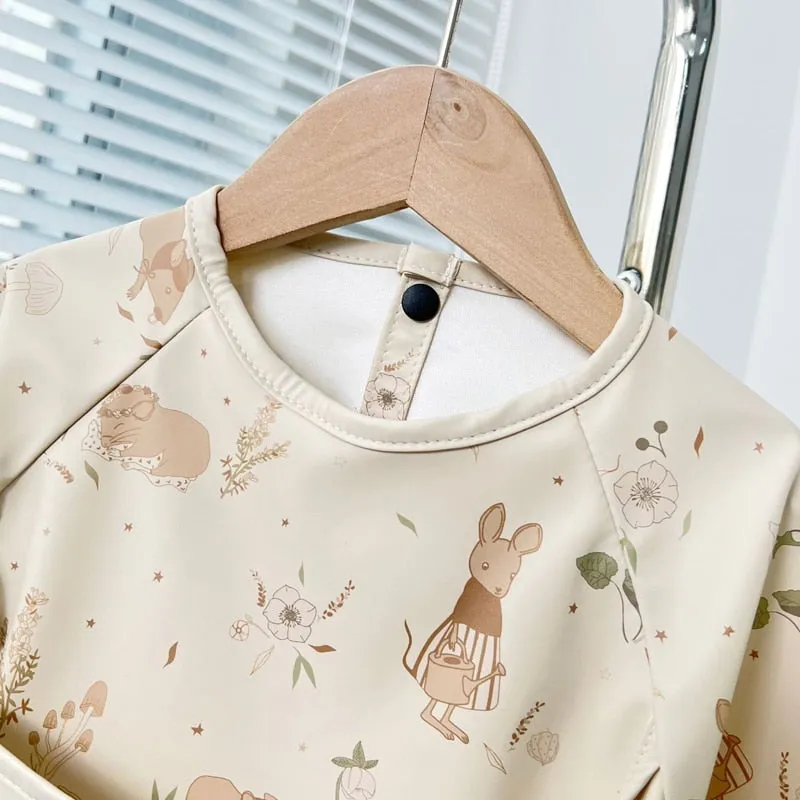 Cute Baby Bibs Toddler Waterproof Long Sleeve Apron Cartoon Animals Children Feeding Smock