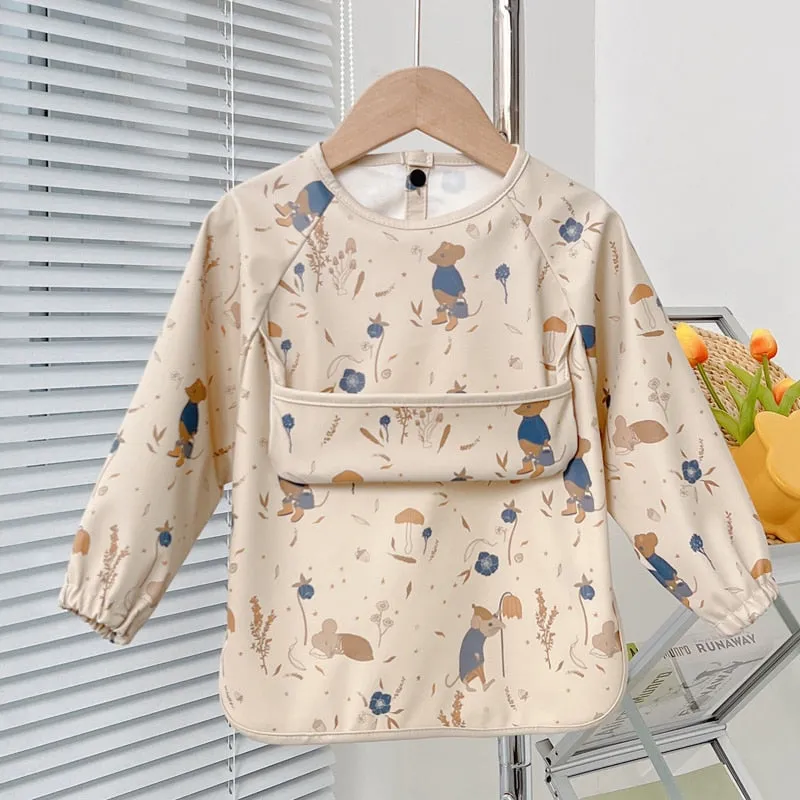 Cute Baby Bibs Toddler Waterproof Long Sleeve Apron Cartoon Animals Children Feeding Smock