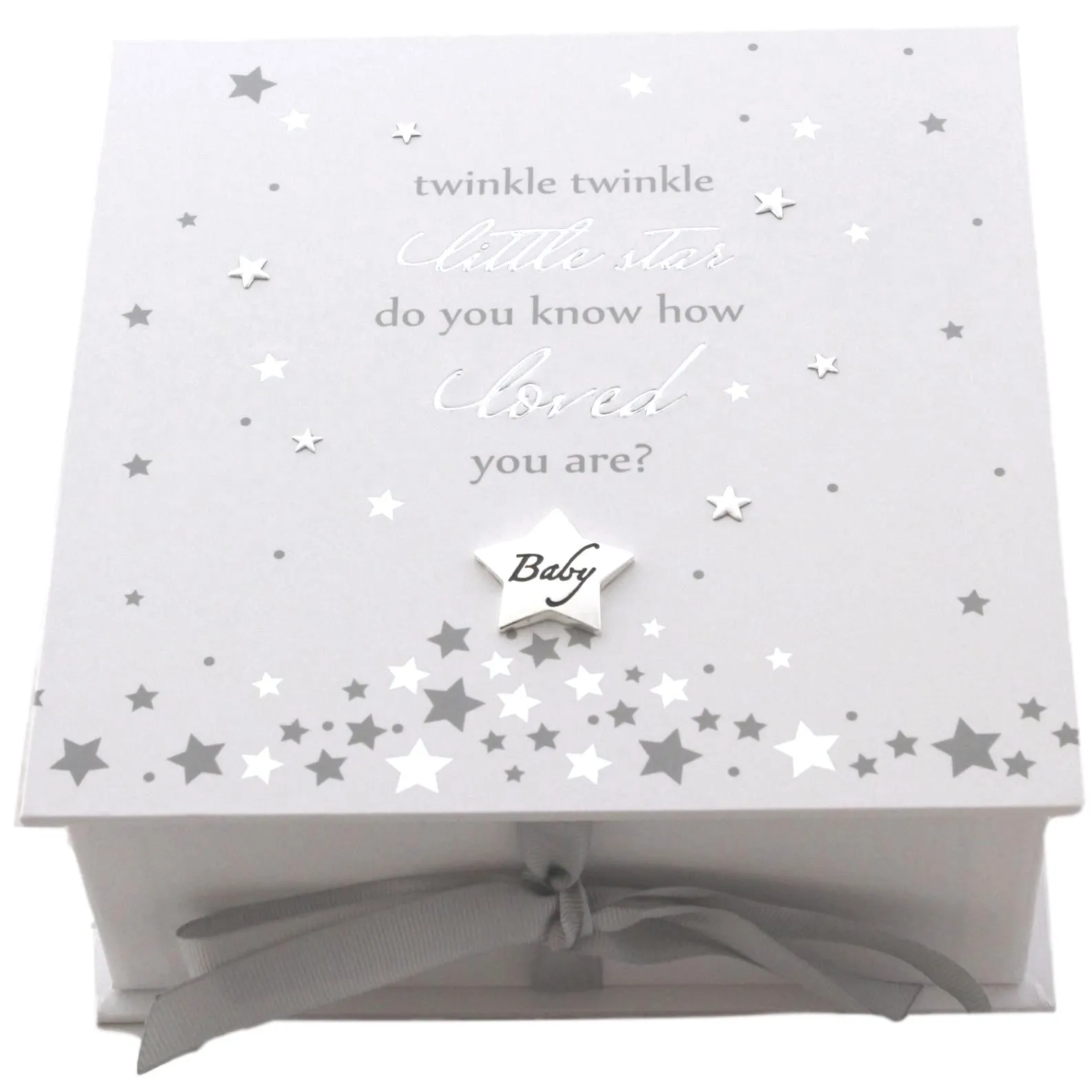 Diddles White and Silver Unisex Baby Gift Set with Memory Box