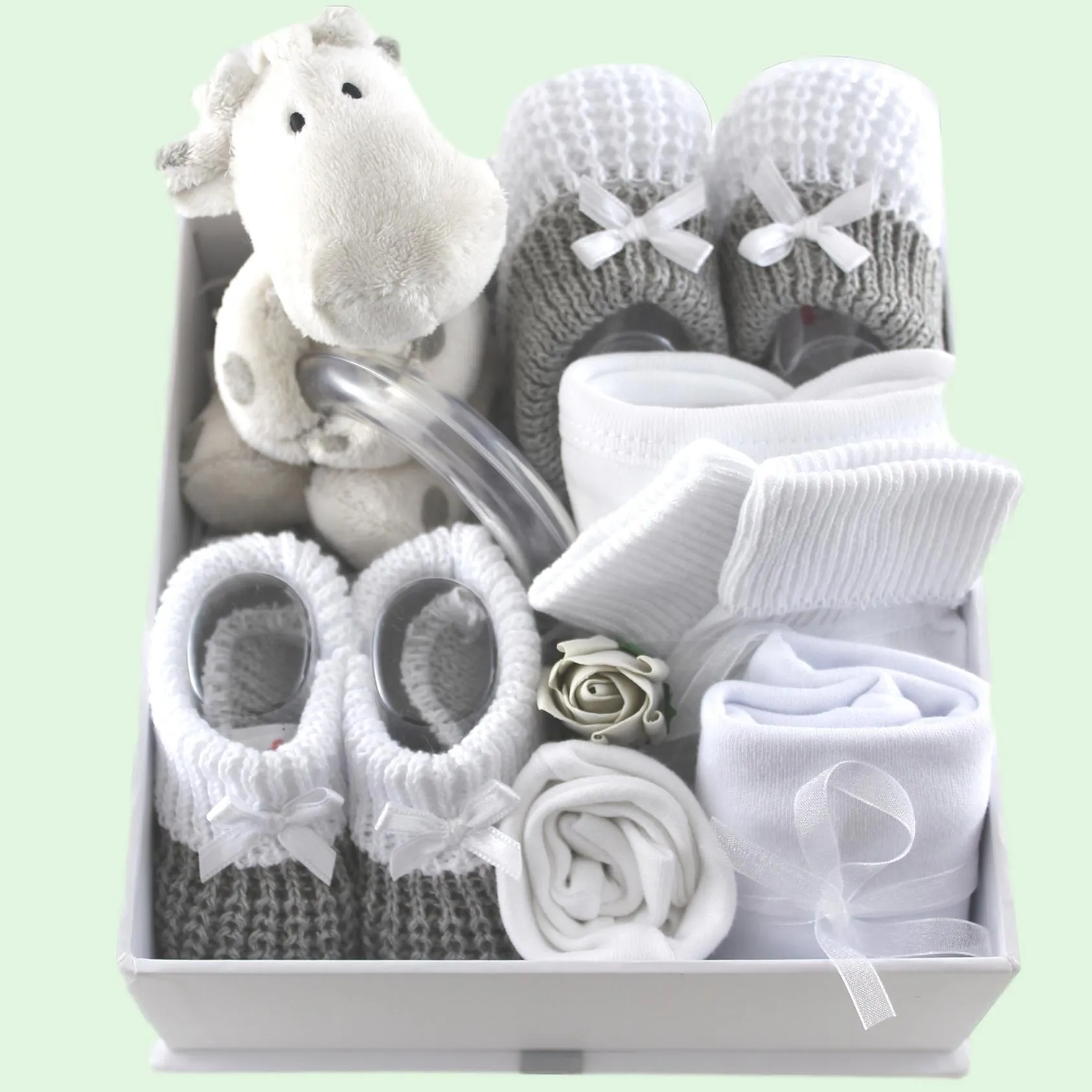 Diddles White and Silver Unisex Baby Gift Set with Memory Box