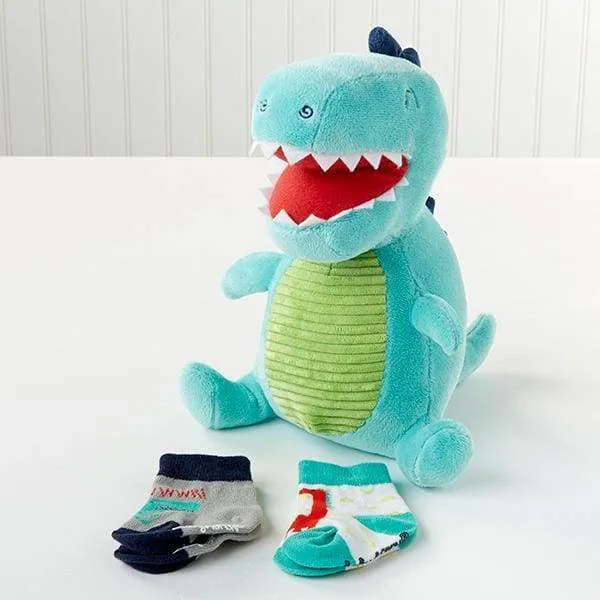 Doug the Dinosaur Plush Plus Socks & Dino Baby 4-Piece Gift Set