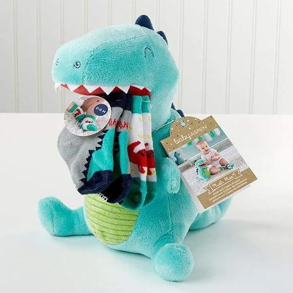 Doug the Dinosaur Plush Plus Socks & Dino Baby 4-Piece Gift Set