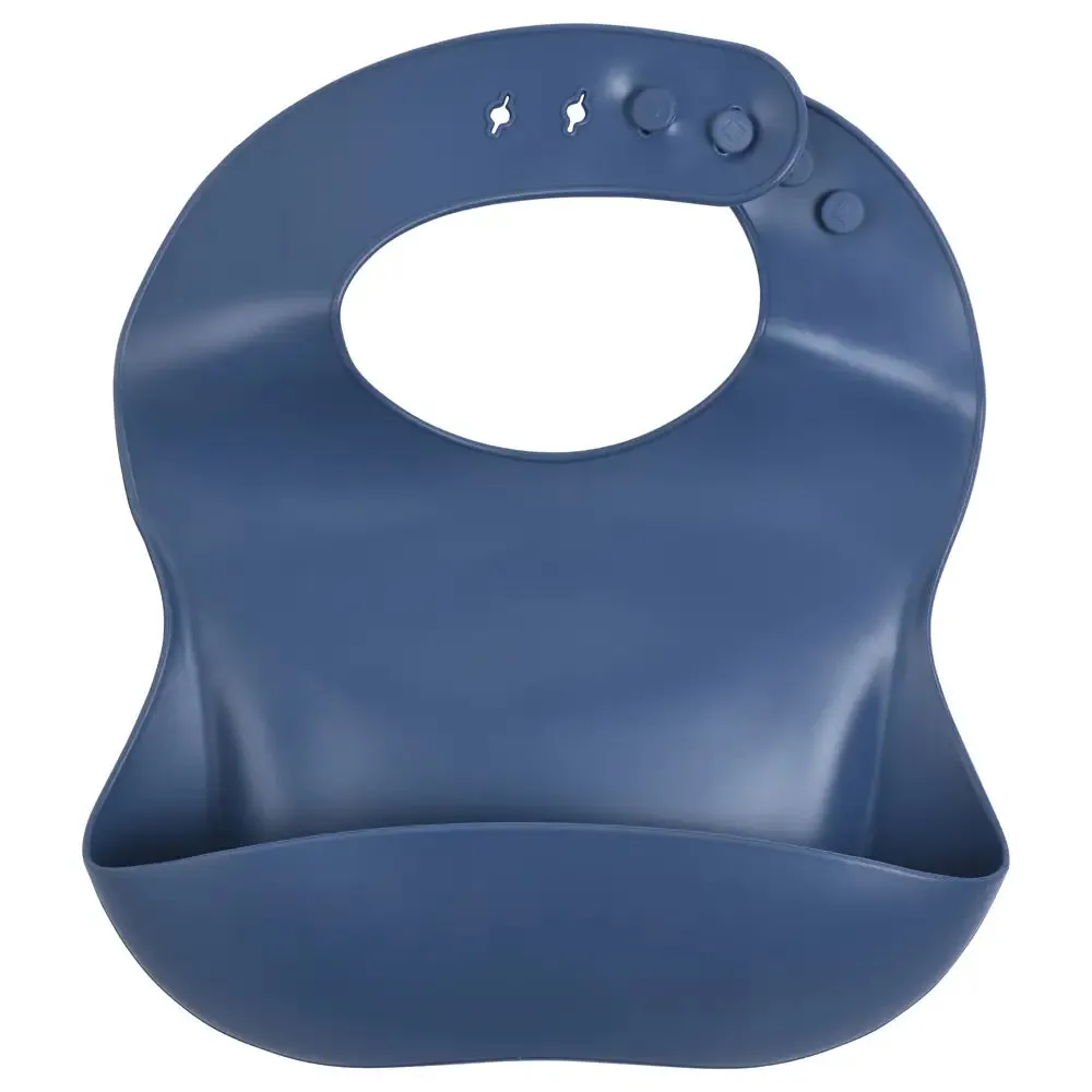 Dusty Blue Silicone Bib with Crumb Catcher
