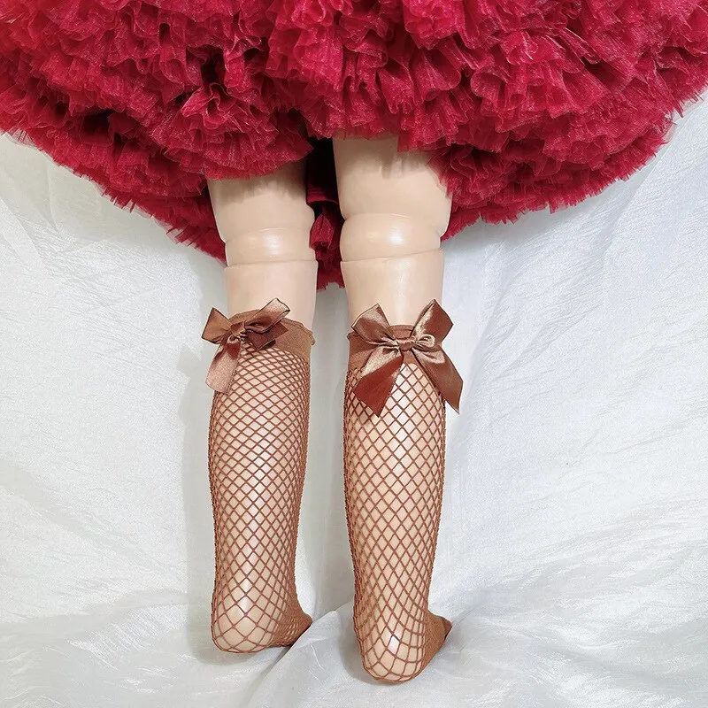 Fishnet Knee High Long Socks Net Vintage Black White Short