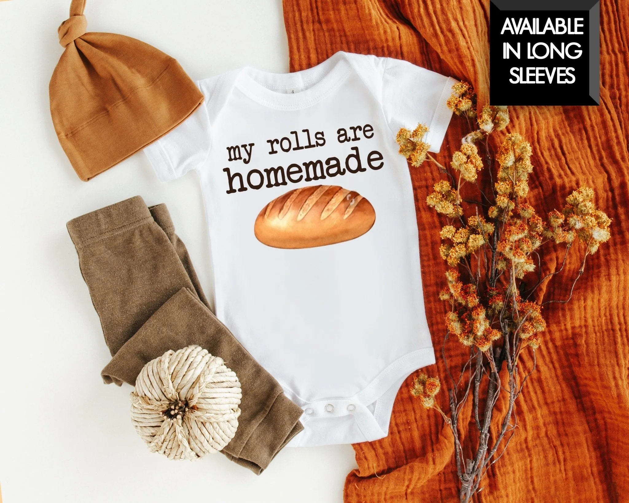 Funny Thanksgiving Baby Bodysuit My Rolls are Homemade Onesie®