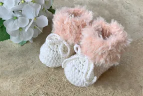 Fur Crochet baby booties, Pink fur booties