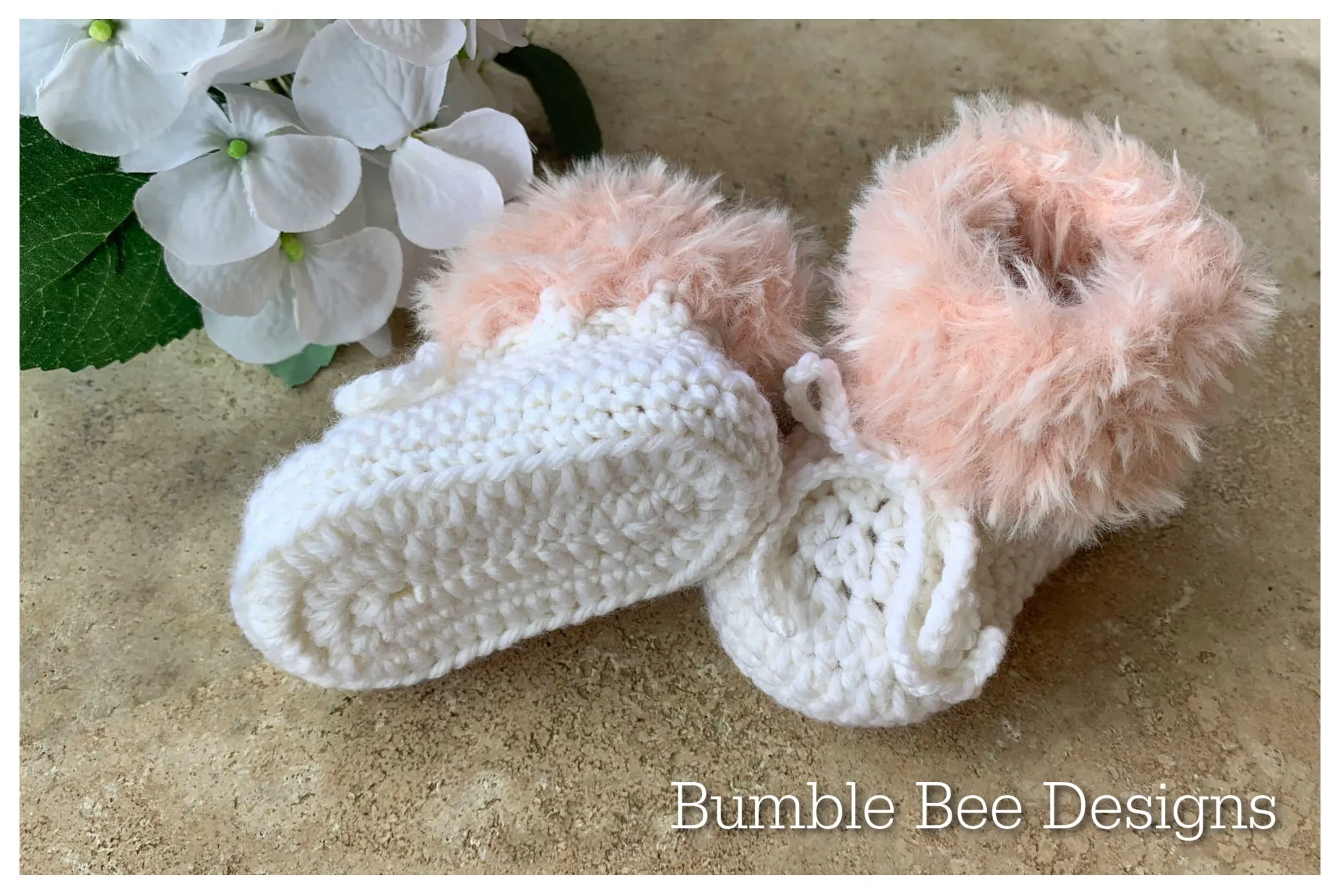 Fur Crochet baby booties, Pink fur booties