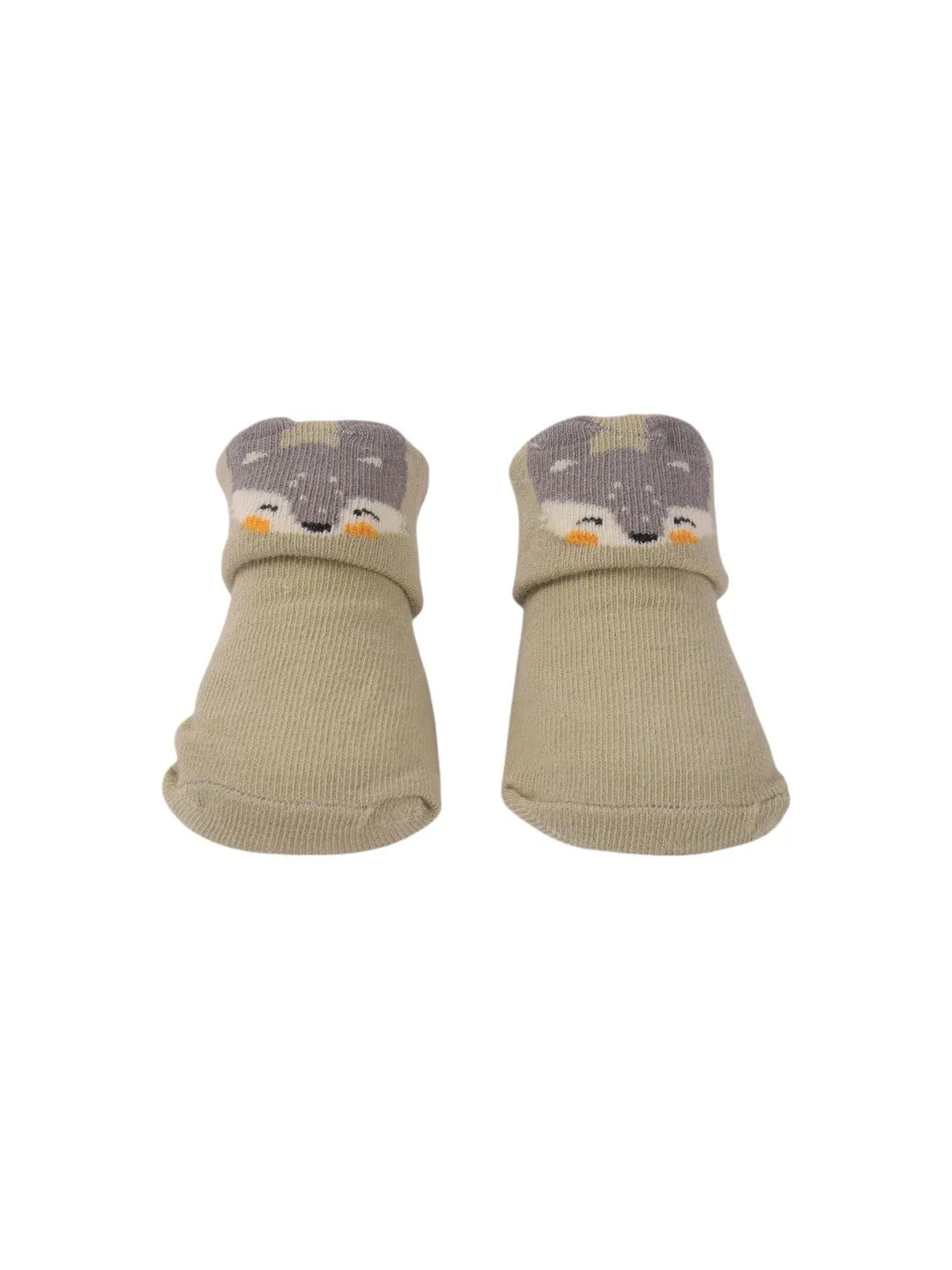 Grey Baby Booties with 3D Fox Face – Soft and Adorable Design