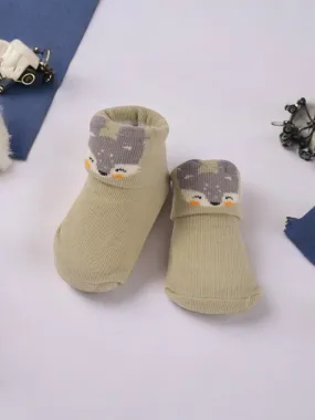 Grey Baby Booties with 3D Fox Face – Soft and Adorable Design