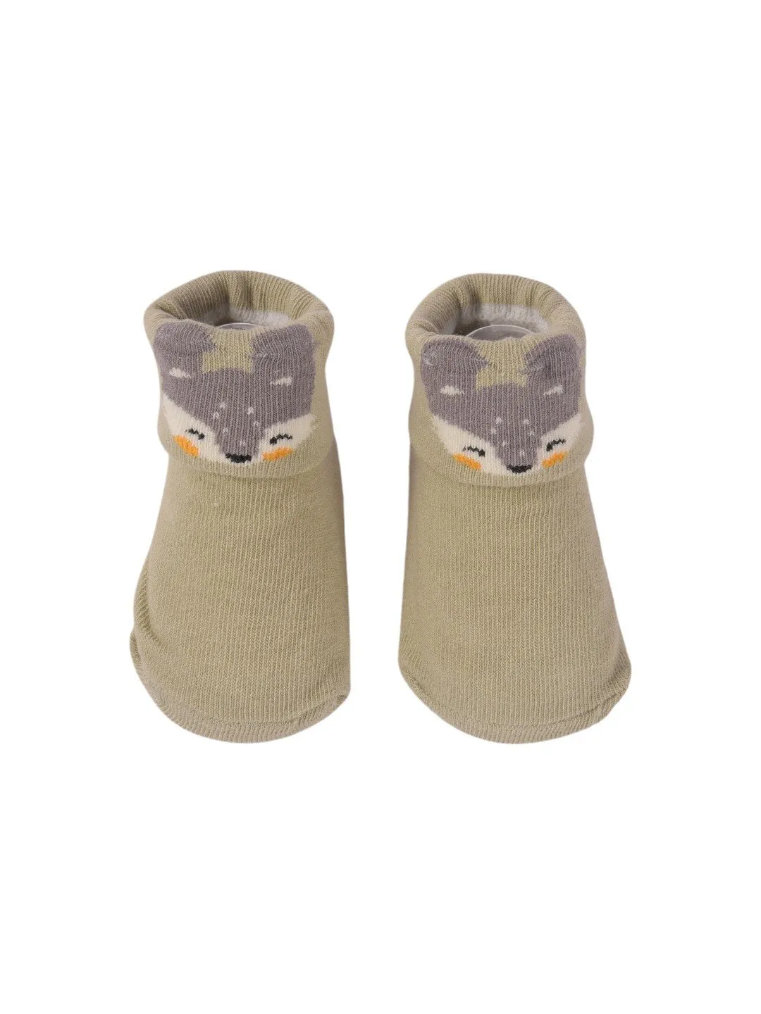 Grey Baby Booties with 3D Fox Face – Soft and Adorable Design