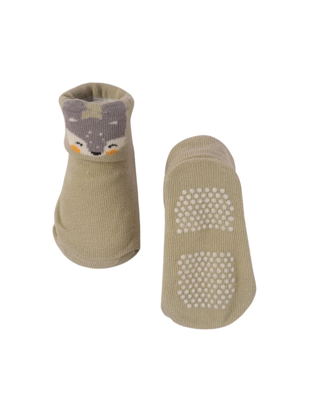 Grey Baby Booties with 3D Fox Face – Soft and Adorable Design