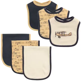 Hudson Baby Cotton Bib and Burp Cloth Set, Airplane