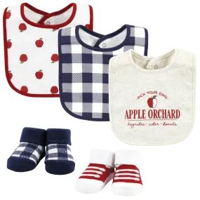 Hudson Baby Cotton Bib and Sock Set, Apple Orchard