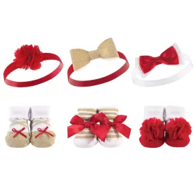 Hudson Baby Headband and Socks Giftset, Red Gold