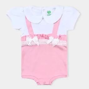 Infant Girls Cotton Interlock Knitted Romper Lace-White