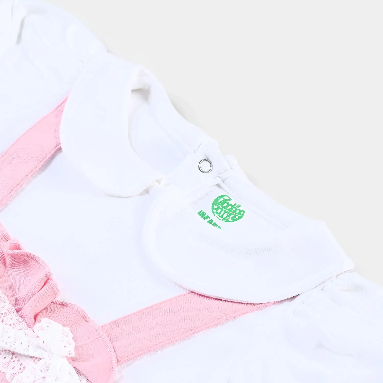 Infant Girls Cotton Interlock Knitted Romper Lace-White