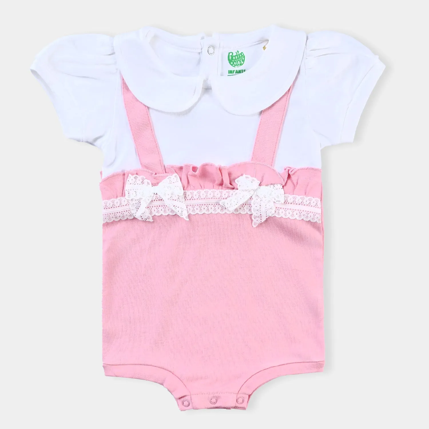 Infant Girls Cotton Interlock Knitted Romper Lace-White
