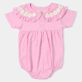 Infant Girls Jacquard Knitted Romper Flower Lace-Pink