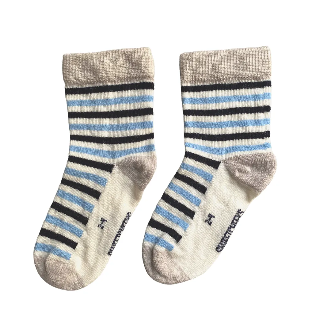 Kids Merino Crew Socks | Sky Blue Stripe