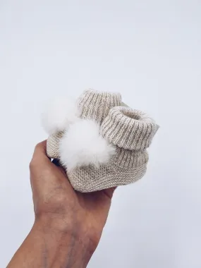 Light Beige knitted Pompom booties.