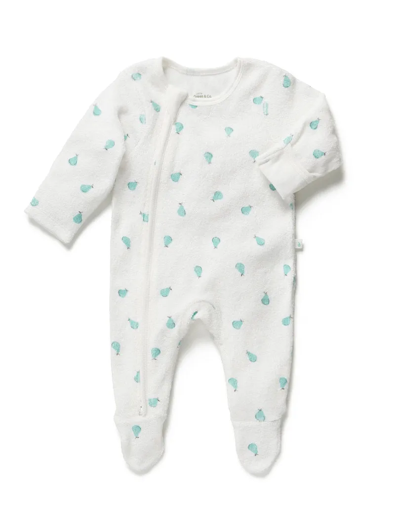 Little Green & Co Core Terry Towelling Zip Onesie - Ice Pear