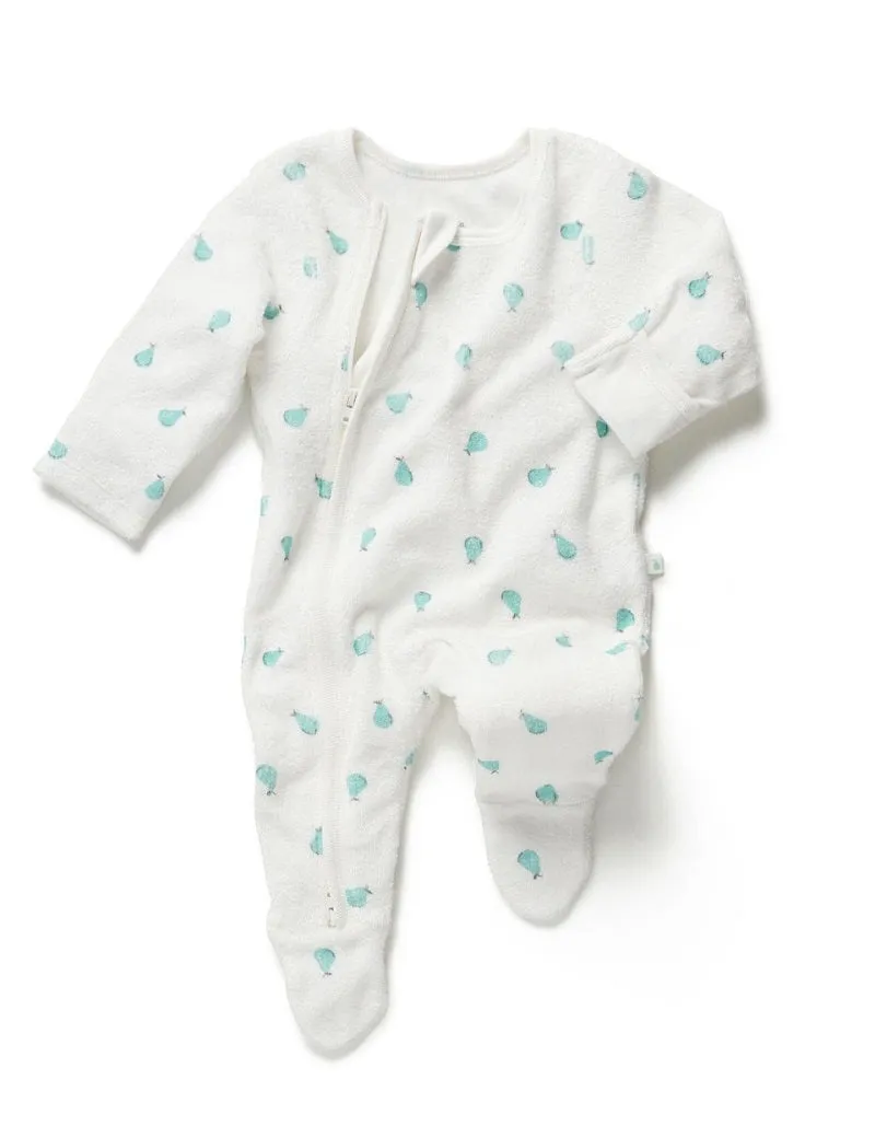 Little Green & Co Core Terry Towelling Zip Onesie - Ice Pear