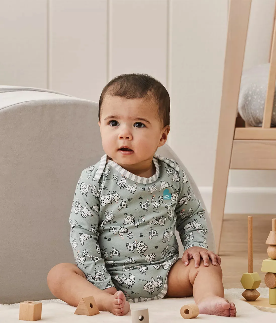 Love To Dream  Long Sleeve Cotton Bodysuit - Chicken Run Olive