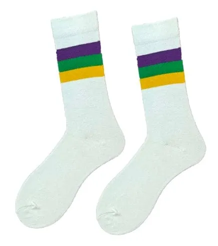 Mardi Gras Creations Kids' White Stripe Ribbed Socks