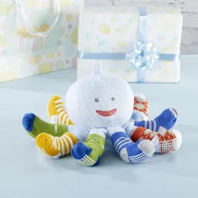 Mr. Sock T. Pus Plush Octopus with 4 Pairs of Socks (Blue)