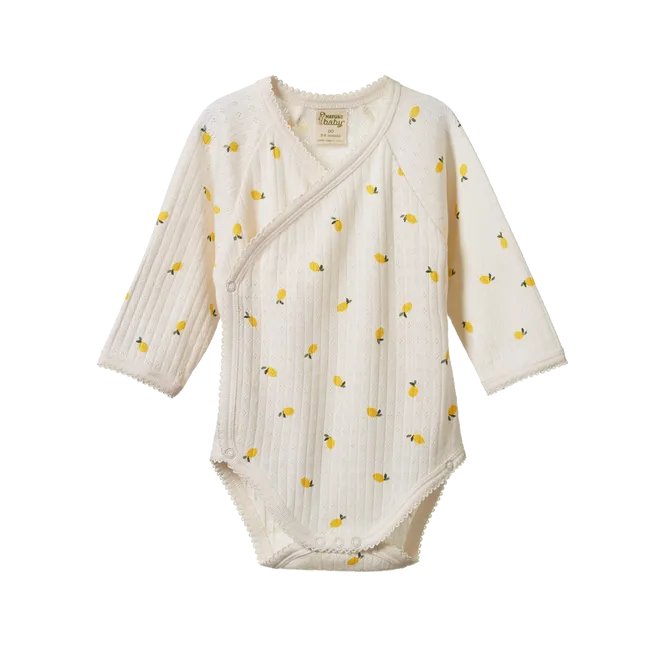 Nature Baby Pointelle Kimono Bodysuit Lemon Print