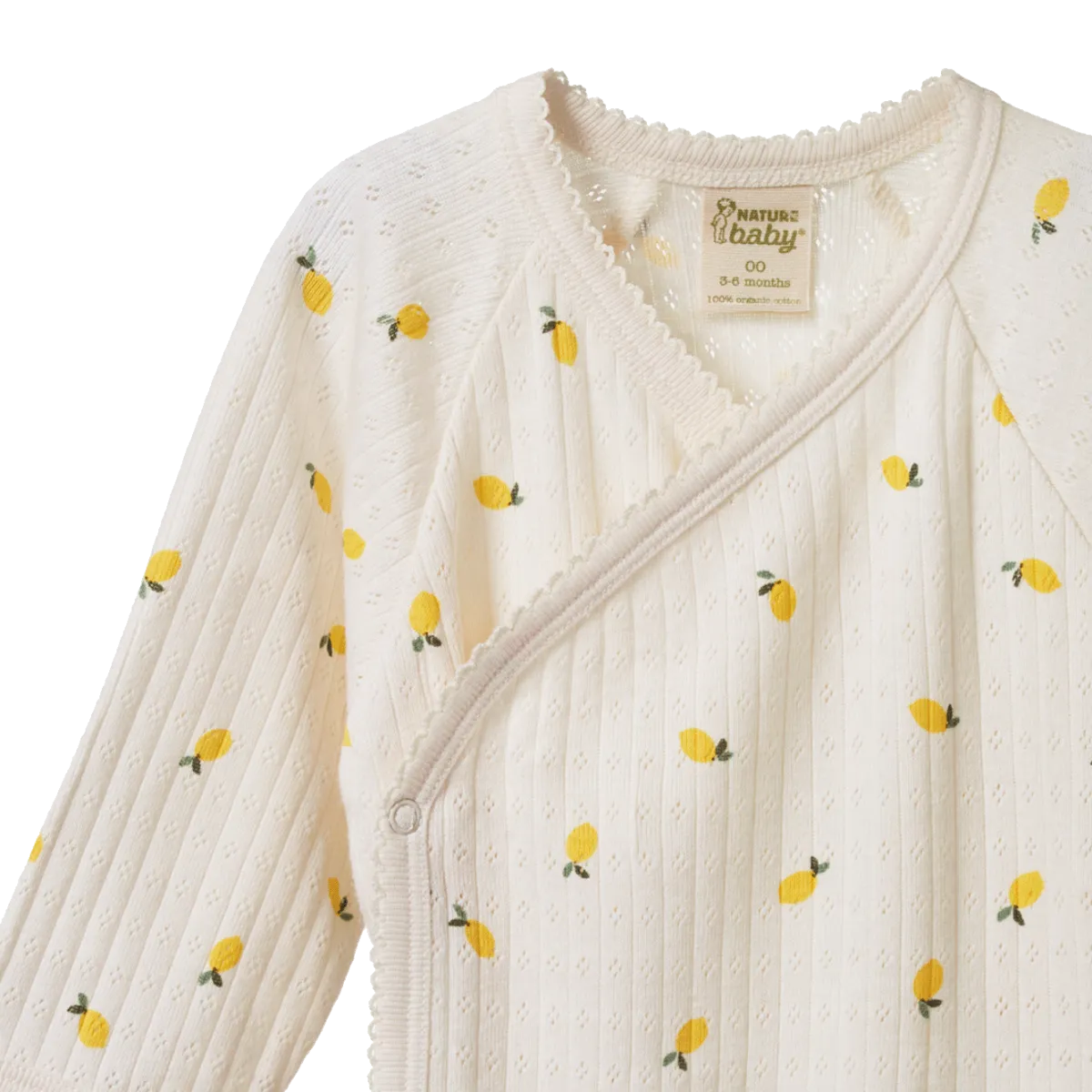 Nature Baby Pointelle Kimono Bodysuit Lemon Print