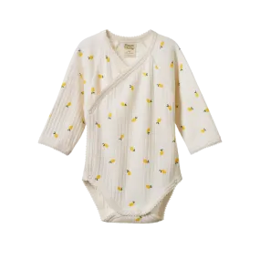 Nature Baby Pointelle Kimono Bodysuit Lemon Print